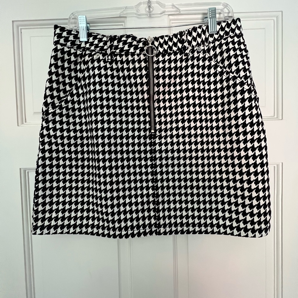 Top shop houndstooth velvet quarter zip skirt